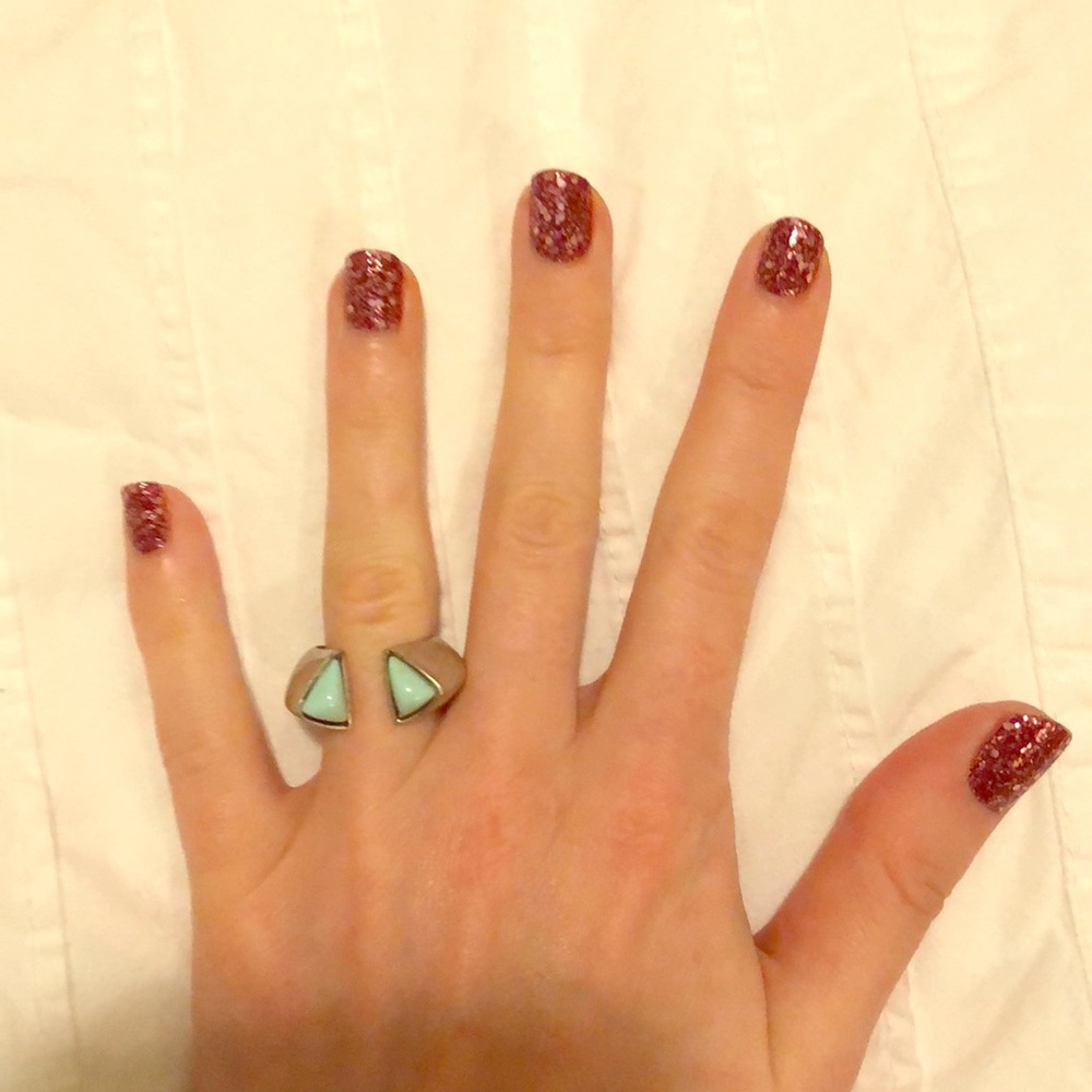 Jewel mint silver and turquoise open front ring